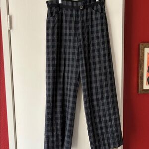 Oska black & gray funky pants. Back patch pocket detail, ribbon detail at waist